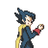 A gif of Grimsley from Pokemon Black and White flipping a coin before facing the player